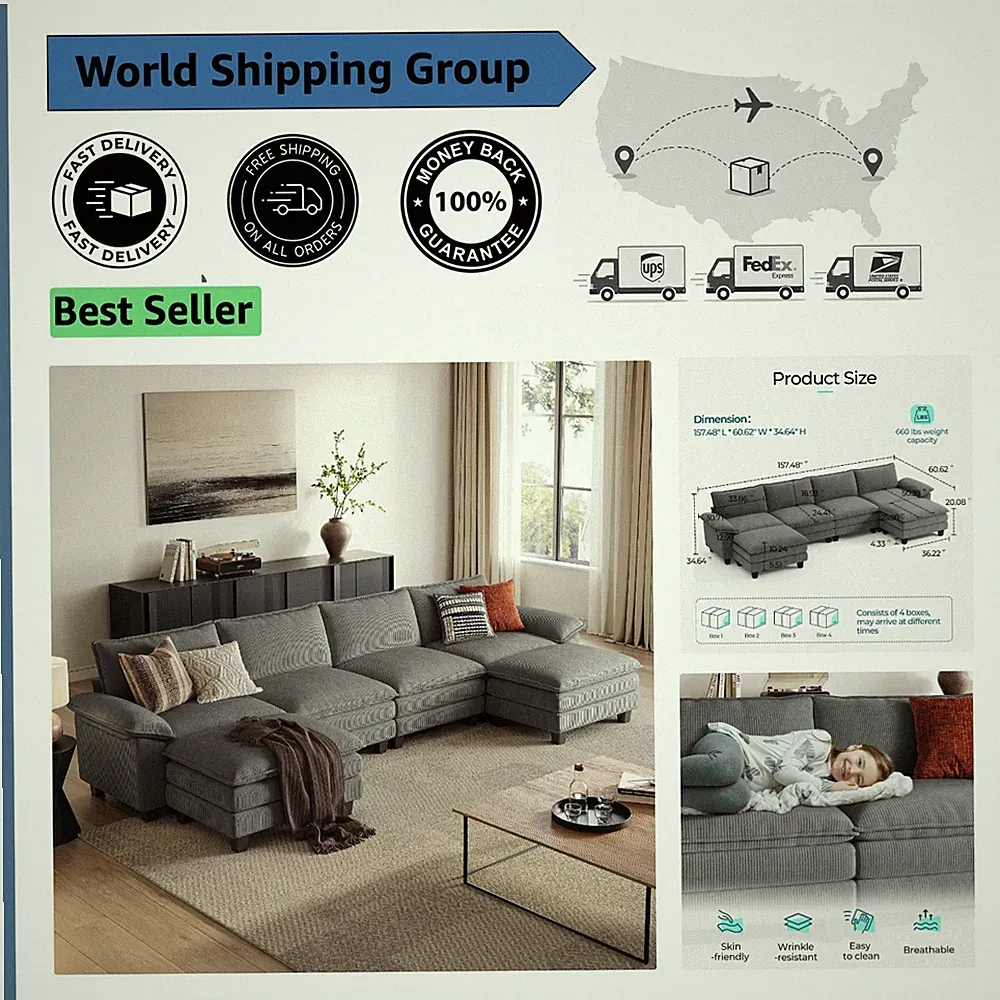 Chic Grey 157'' Cloud Sofa - Perfect for Living Room, Office, or Bedroom