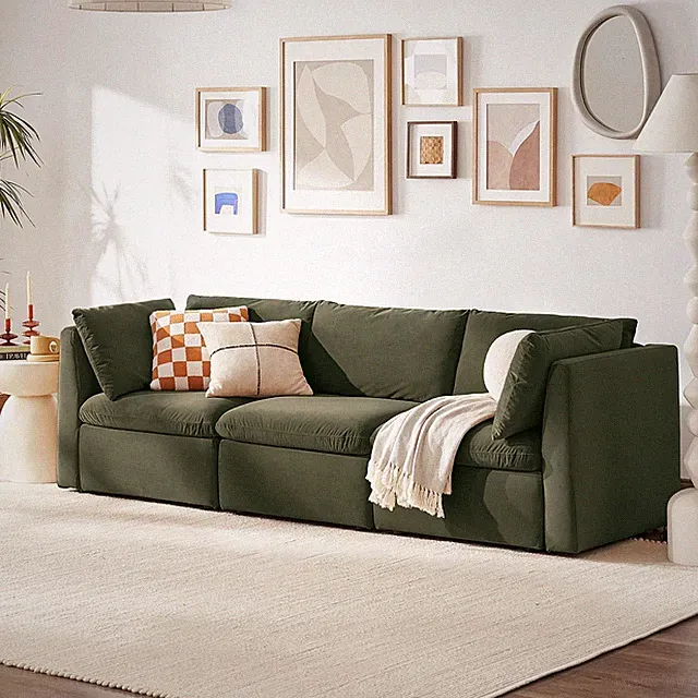 Chic Olive Green Velvet Modular Sectional Sofa with Storage & Washable Covers