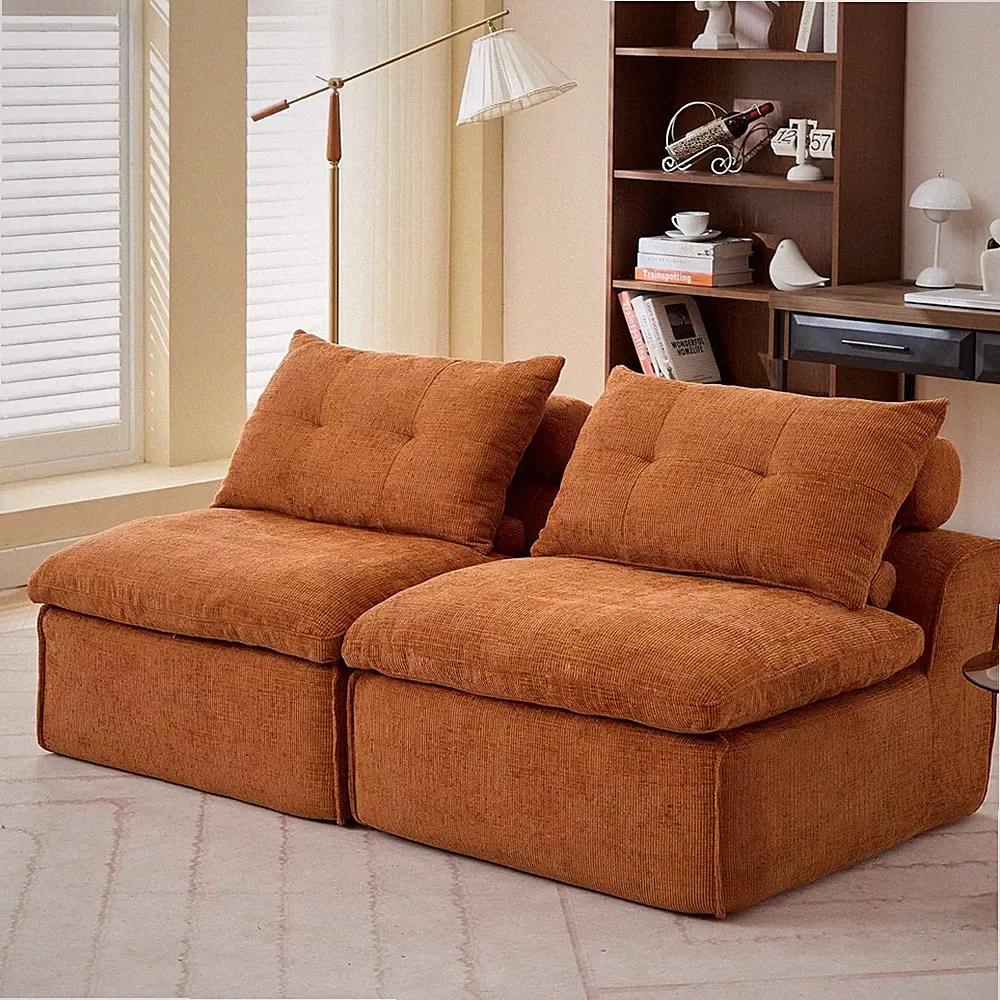 Chic Orange Modular Sectional Sofa with Neck Pillow & Backrest for Living Room