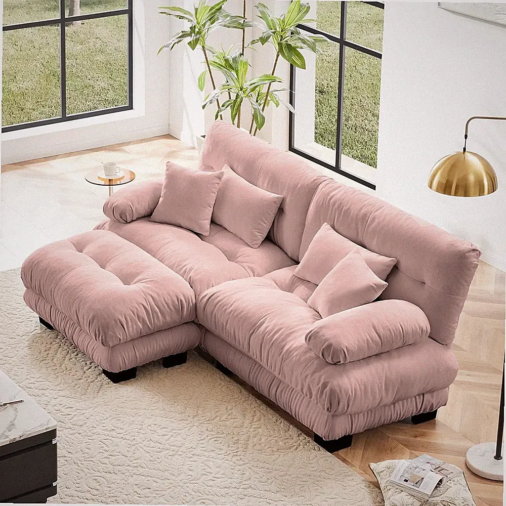 Chic Pink Modular Sectional Sofa with Ottoman for Cozy Small Spaces