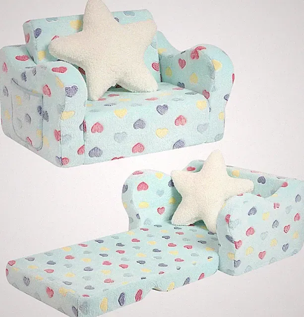 Children's sofa, 2-in-1 children's soft sofa folding and star pillow
