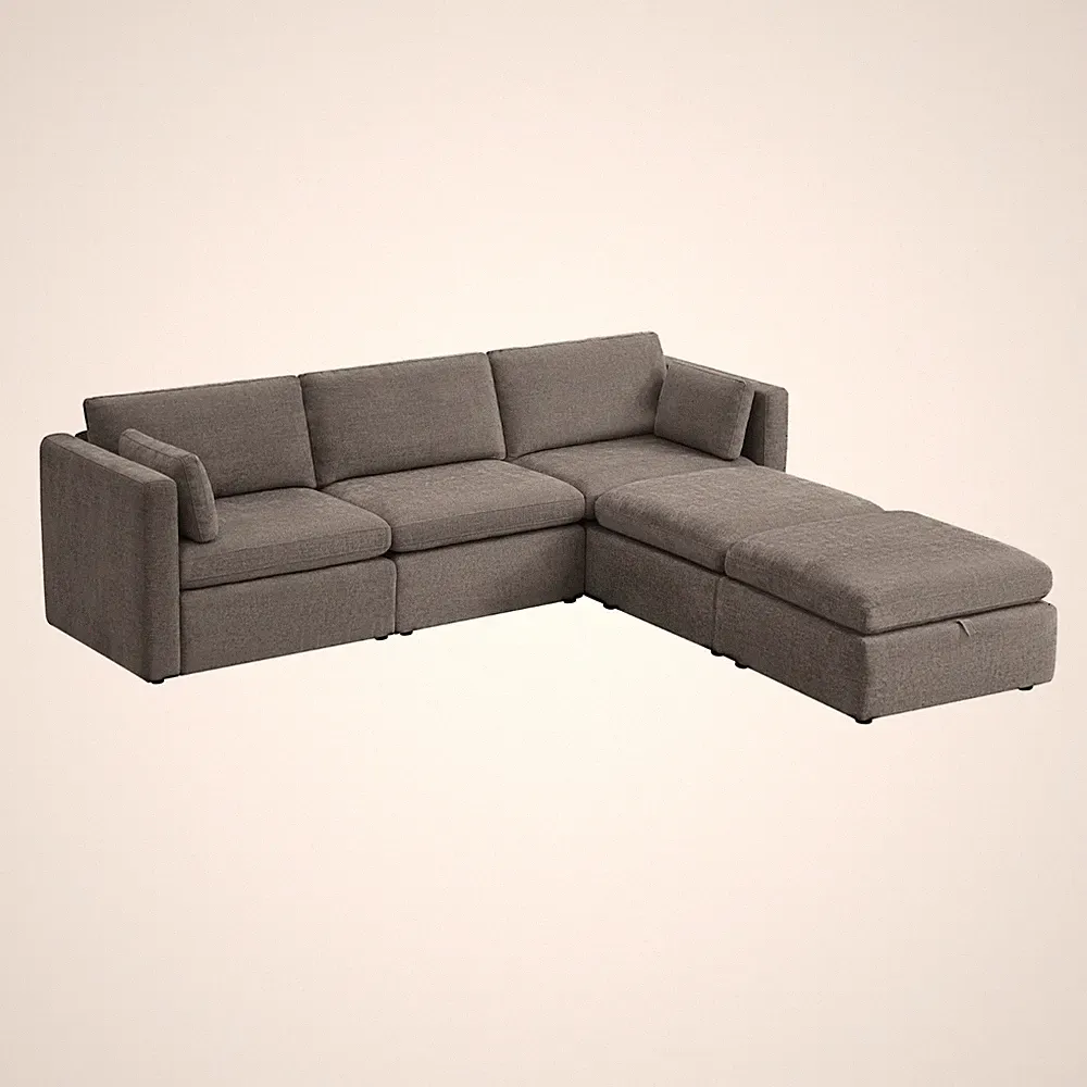 CHITA 112" 5-PC L-Shaped, Oversized Comfy Modular Sectional w/ Storage Ottomans