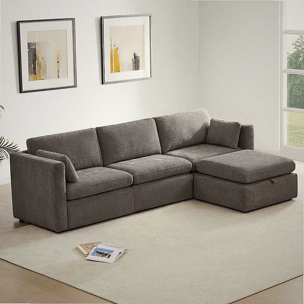 CHITA 112" Modular Sectional Sofa, 4 Seat Modular Couch, Grey