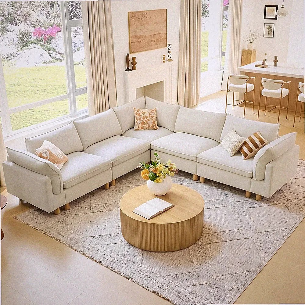 CHITA 118" Large Sectional Sofa, Modular Cloud Couch, 5 Seater, Cream