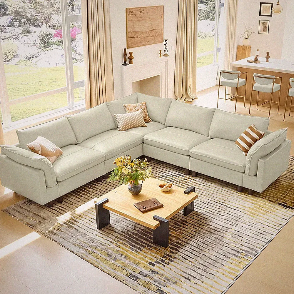 CHITA 118" Leather Super Large Sectional Couches for Living Room, Modular Cloud
