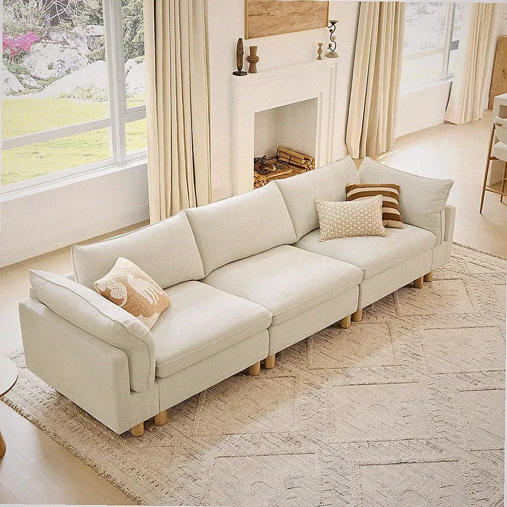 CHITA 127" Large Sectional Sofa, Modular Cloud Couch, 3 Seater, Cream