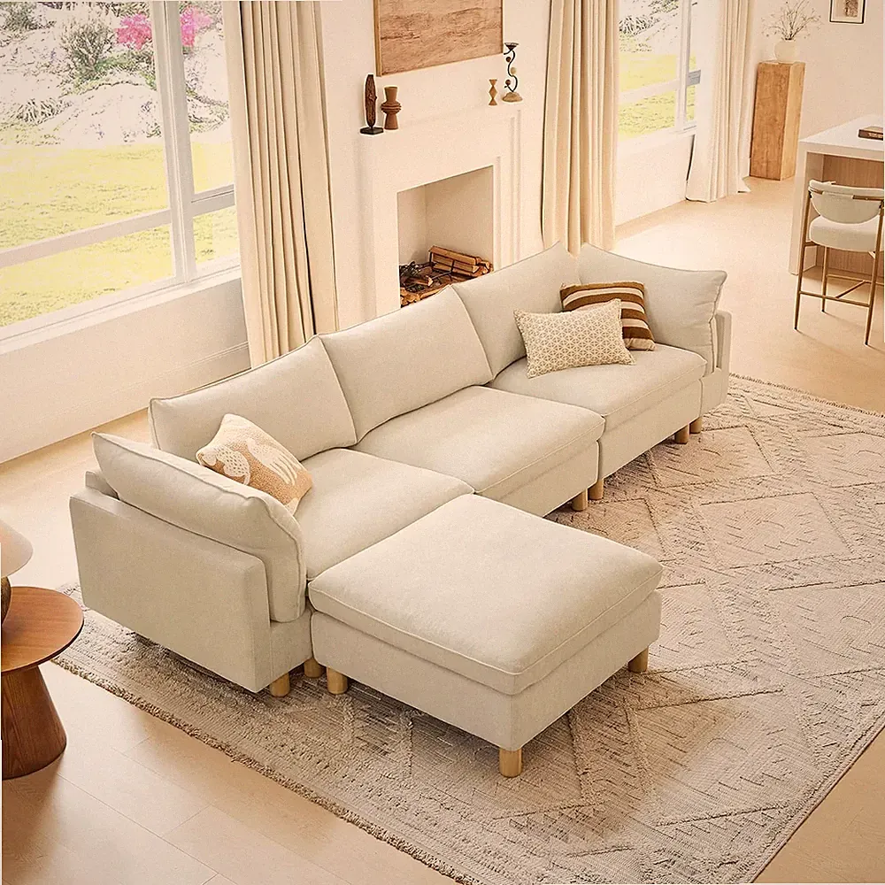 CHITA 127" Large Sectional Sofa, Modular Cloud Couch, 4 Seater, Cream