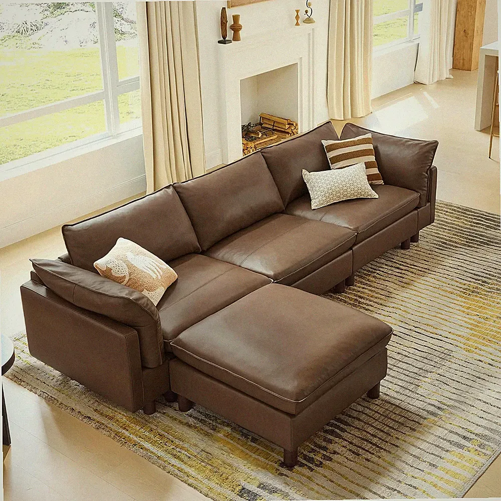 CHITA 127" Leather Super Large Sectional Couches for Living Room, Modular Sectio