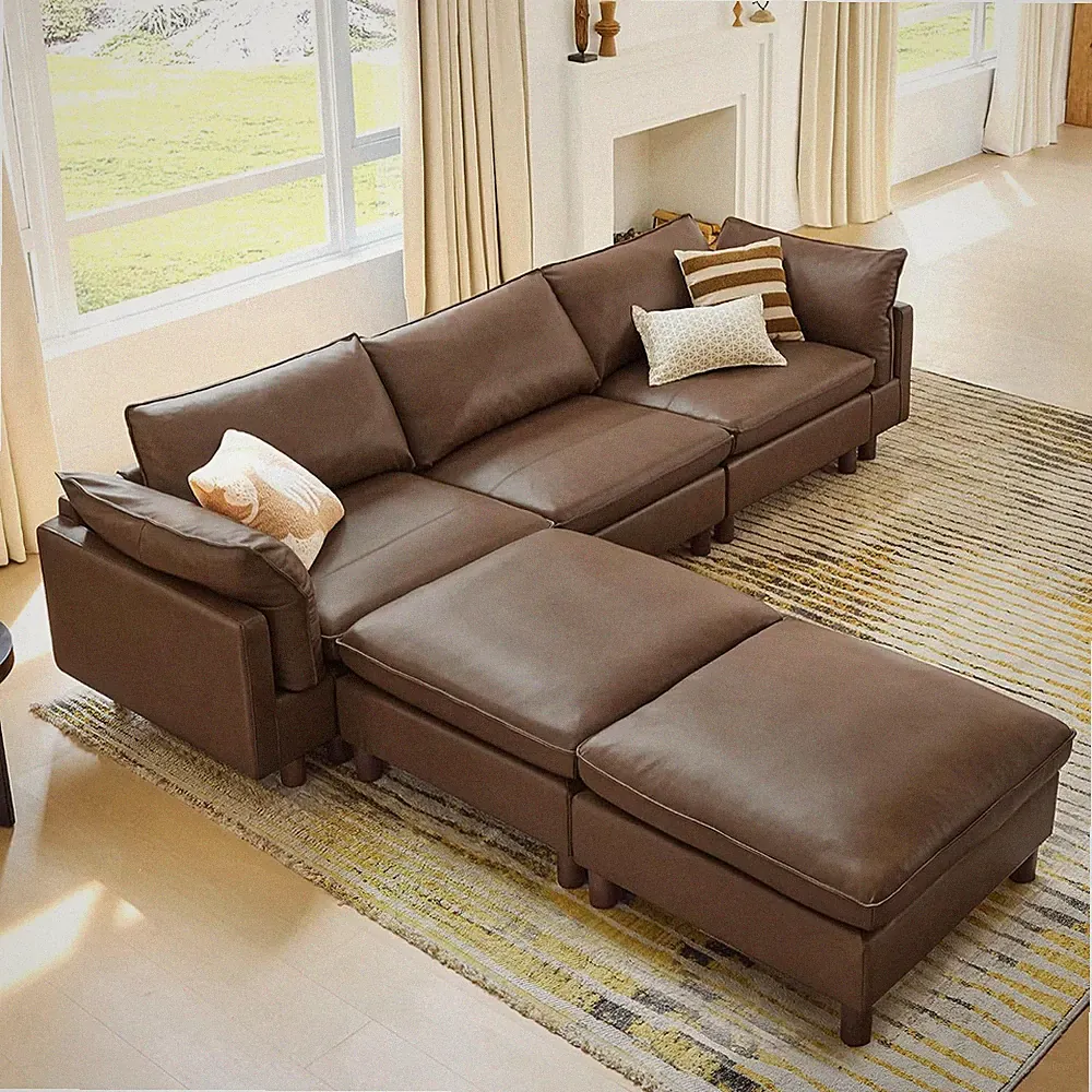 CHITA 127" Leather Super Large Sectional Couches for Living Room, Modular Sectio