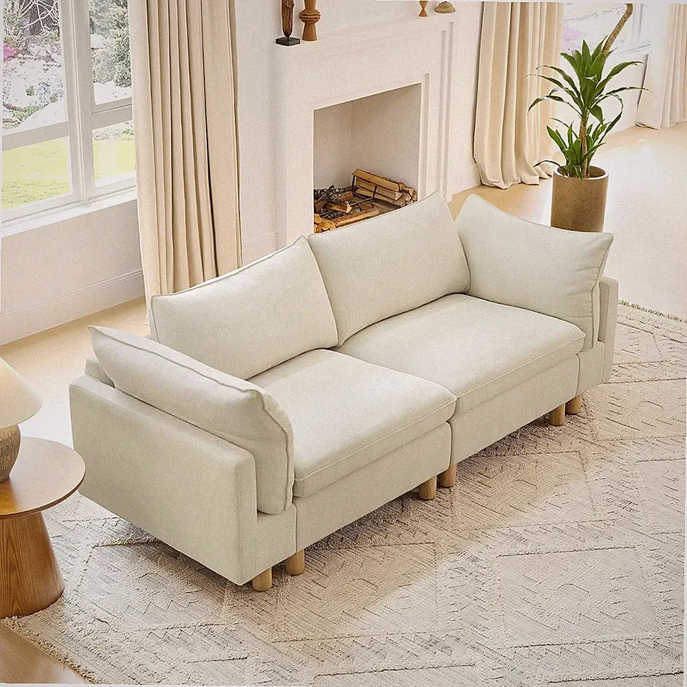 CHITA 92" Large Sectional Sofa, Modular Cloud Couch, 2 Seater, Cream