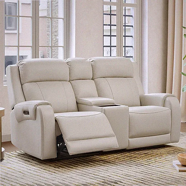 CHITA Genuine Leather Power Recliner Sofa, Loveseat with Console, Crean