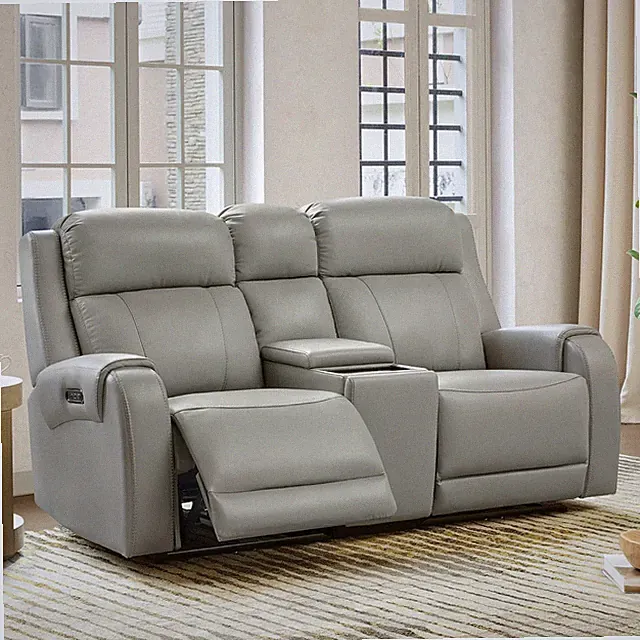 CHITA Genuine Leather Power Recliner Sofa, Loveseat with Console, Grey