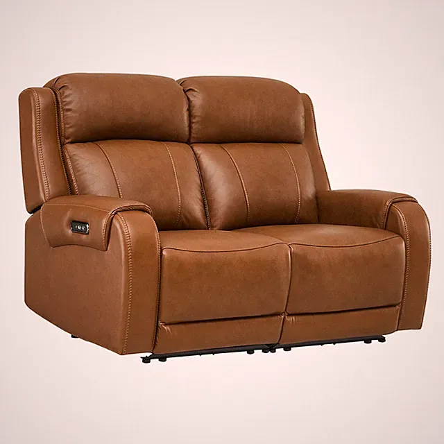 CHITA Genuine Leather Power Recliner Sofa, Wall Hugger Reclining Sofa w/ Console
