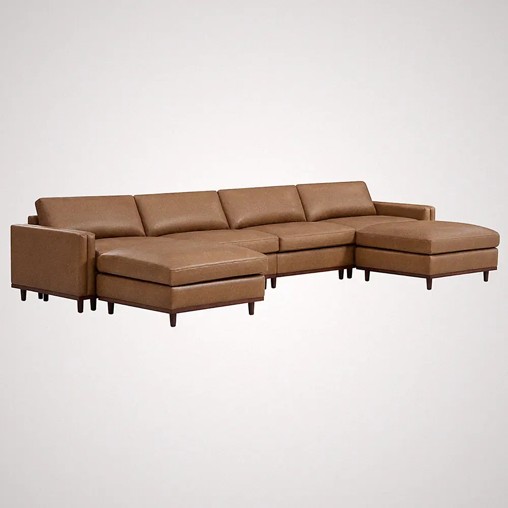 CHITA Leather U-Shape Couch Down-Filled Modular Sectional Sofa for Living Room