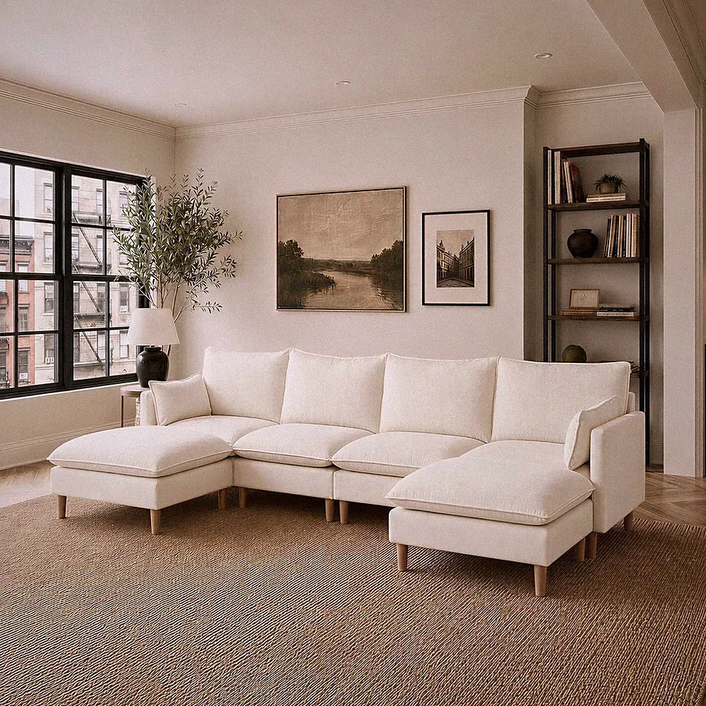 CHITA U-Shaped Modular Cloud Sectional Sofa Couch for Living Room, Cream