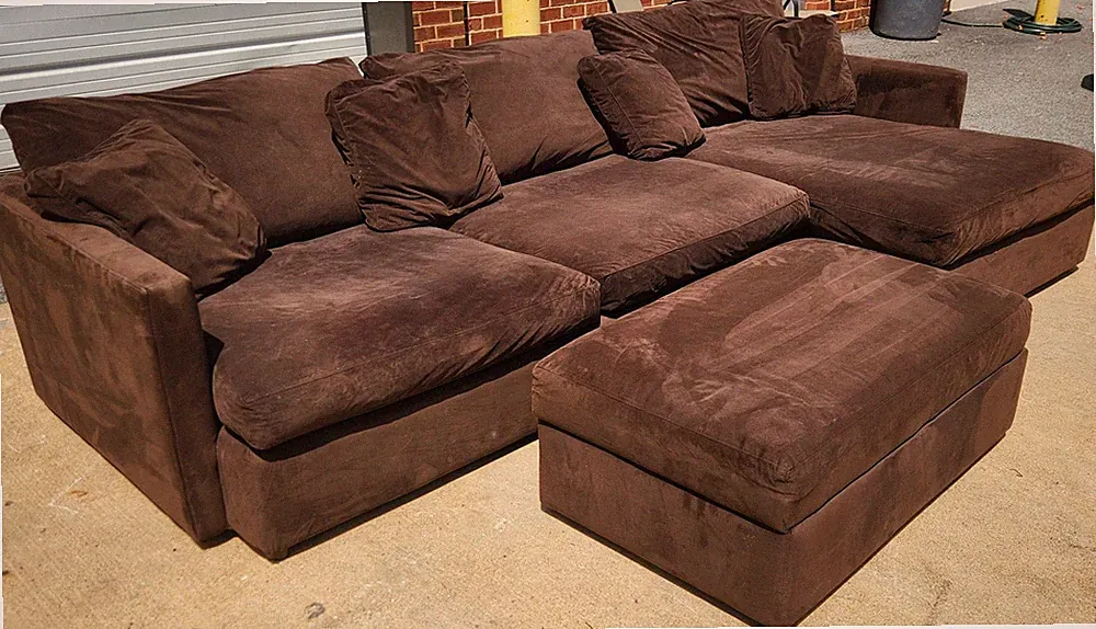 Chocolate colored Crate and Barrel sectional sofa set