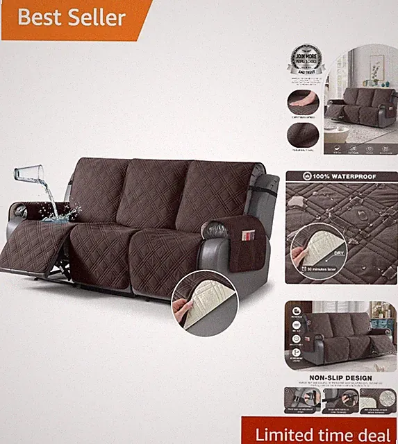 Chocolate Split Reclining Sofa Cover - Waterproof, Washable & Durable Design