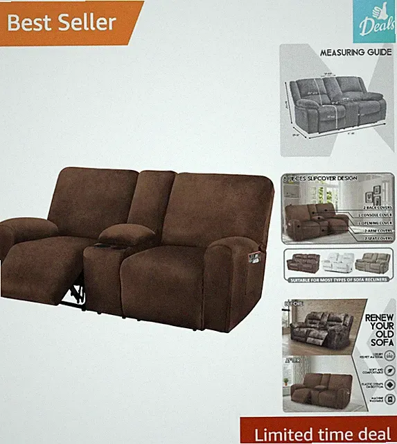 Chocolate Velvet Slipcover for 2-Seater Reclining Loveseat - Washable & Durable