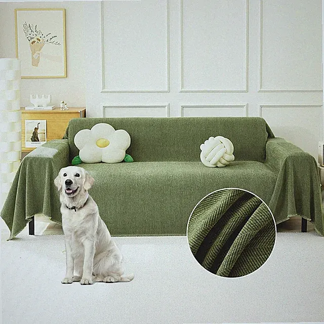 Christmas Matcha Green Herringbone Sectional Couch Cover for Dogs 71x134In