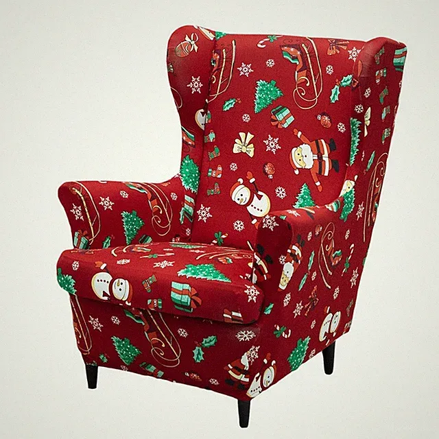Christmas Printed Sofa Cover Santa Claus Christmas Theme Red Sofa Slipcover