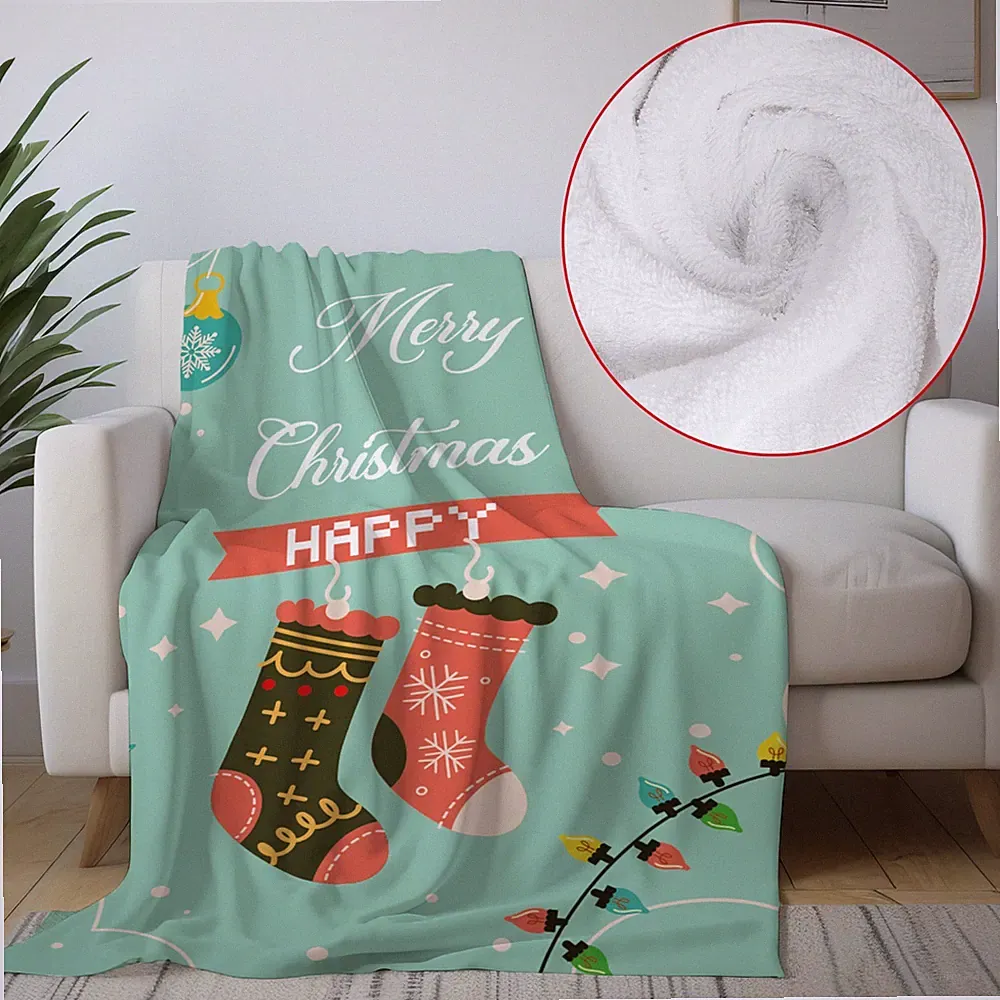 Christmas Socks Baby Throw Blanket, Cozy Flannel Cover Xmas Gifts For Sofa Bed