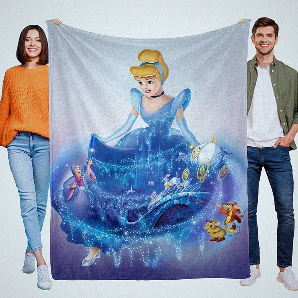 Cinderella Flannel Blanket Sofa Bed Couch Office Throw Birthday Gift for Kids