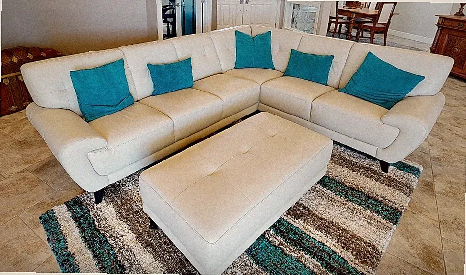 Cindy Crawford Midtown East Smoke Leather (white) 2 Pc Sectional- Excellent Cond