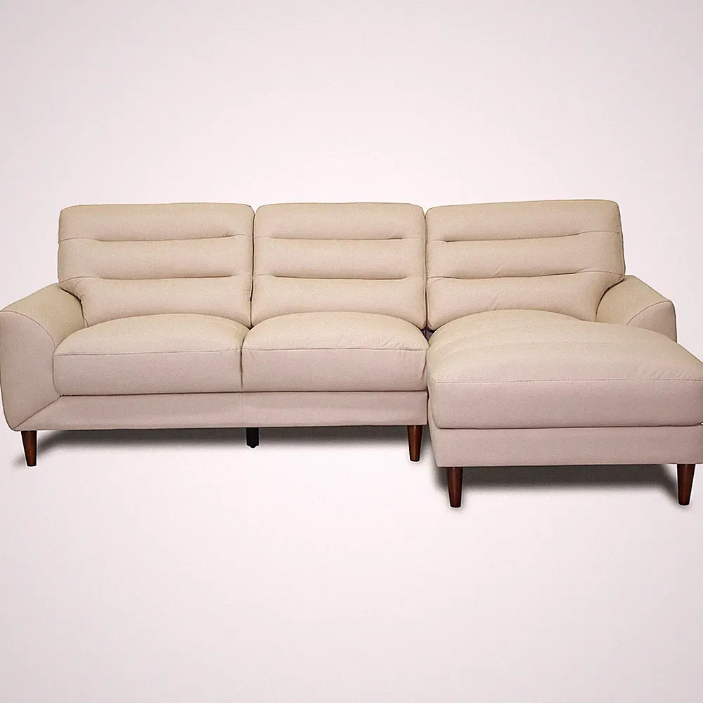 Clarion Genuine Cream Leather Sectional Sofa with Right Chaise Lounge