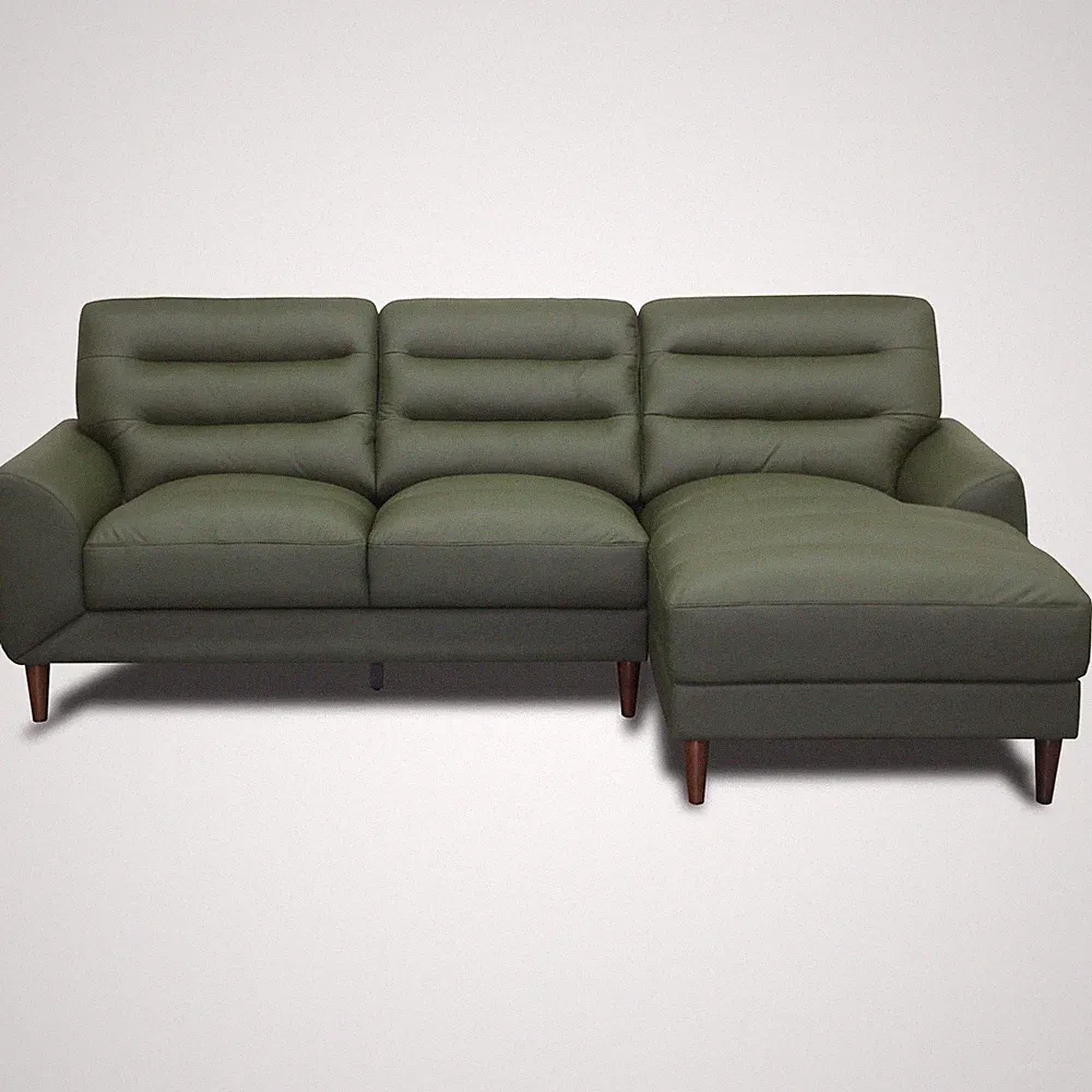 Clarion Genuine Green Leather Sectional Sofa with Right Chaise Lounge