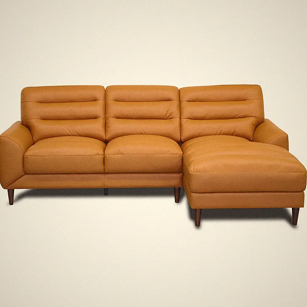 Clarion Genuine Tan Leather Sectional Sofa with Right Chaise Lounge