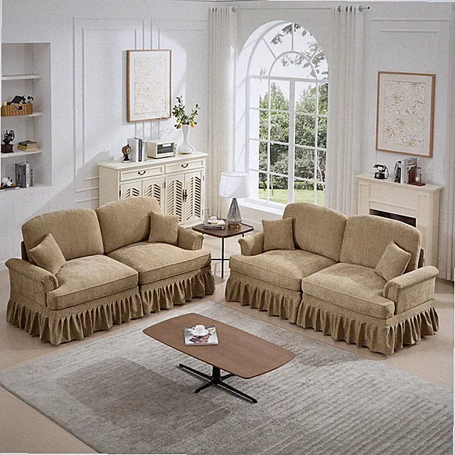 Classic 2 Piece Modular Couch Living Room Sofa Set with Flared Arms and Remova