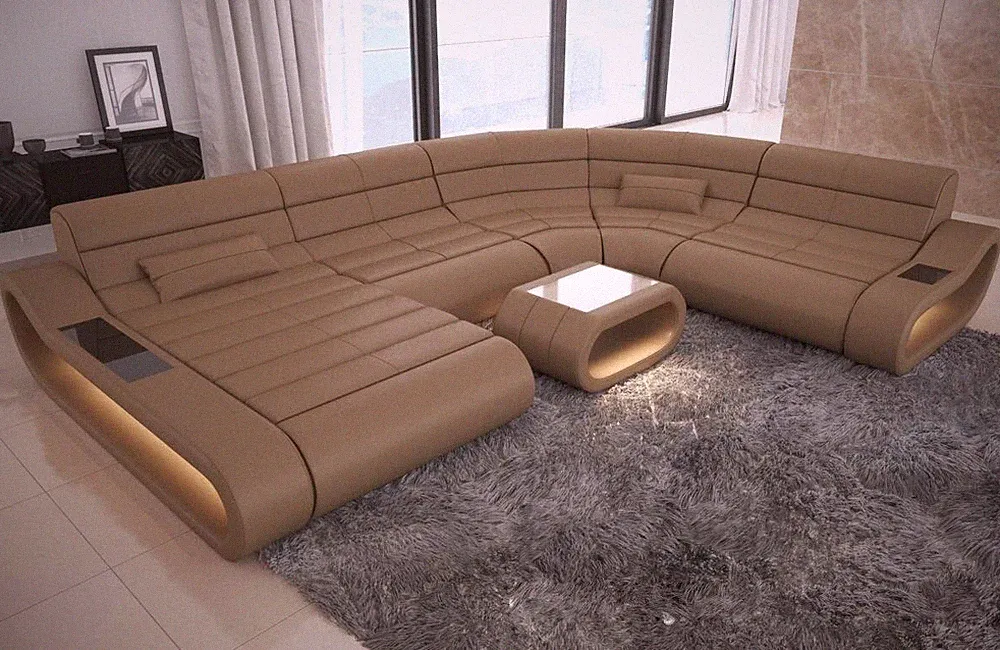 Classic And Modern Sectional Leather Sofa Set With Led Lights