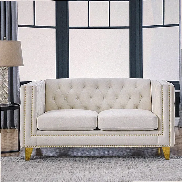 Classic Chesterfield 2-Seat Sofa Buttons Tufted Upholstered Sofa Couch Metal Leg
