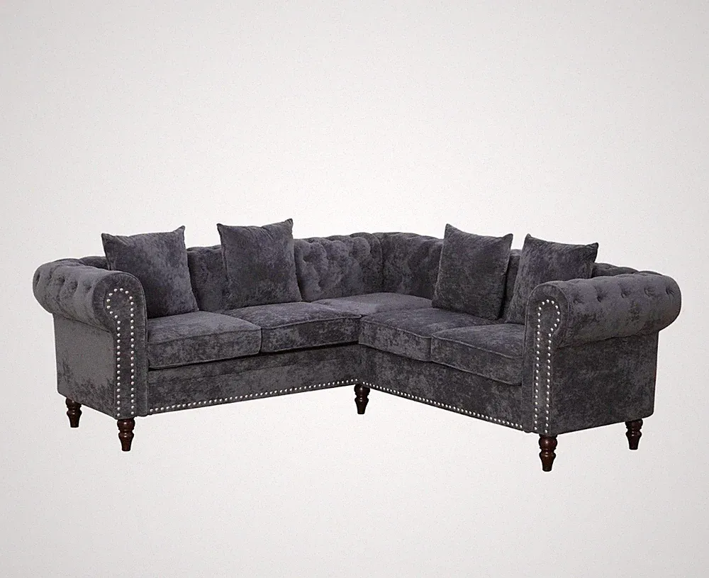 classic Chesterfield Sectional Sofa,Chesterfield L Shaped Velvet Sofa With 3