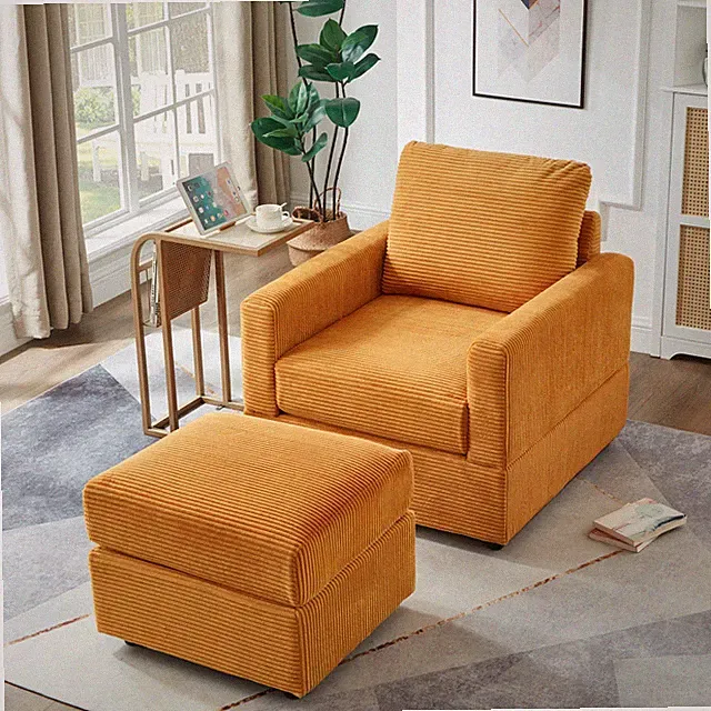 Classic Corduroy Chaise Lounge, Comfy Sofa Chaise Couch Chair, Upholstered Acc