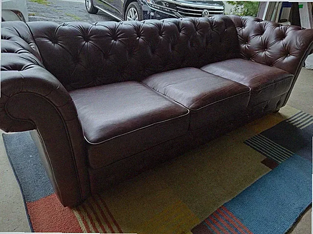 Classic dark brown leather 3 seater Chesterfield sofa genuine leather