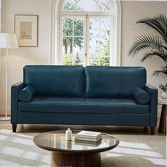 Classic Design Leather Couch,Breathable Faux Leather with Tufted Seat Cushion
