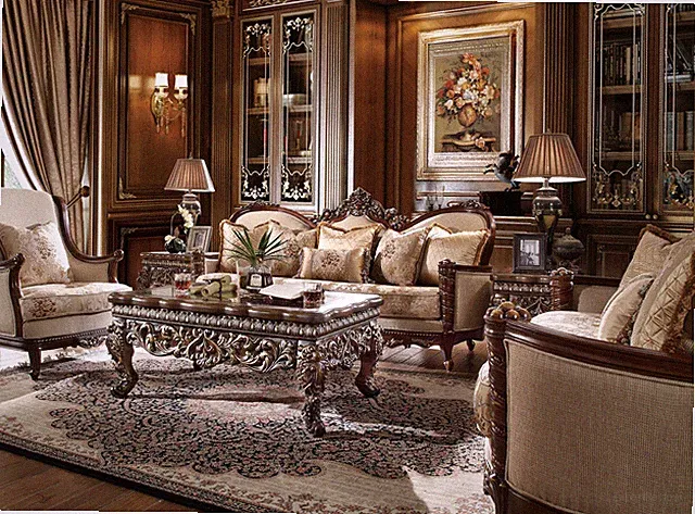 Classic European Victorian Dark Walnut Living Room Set