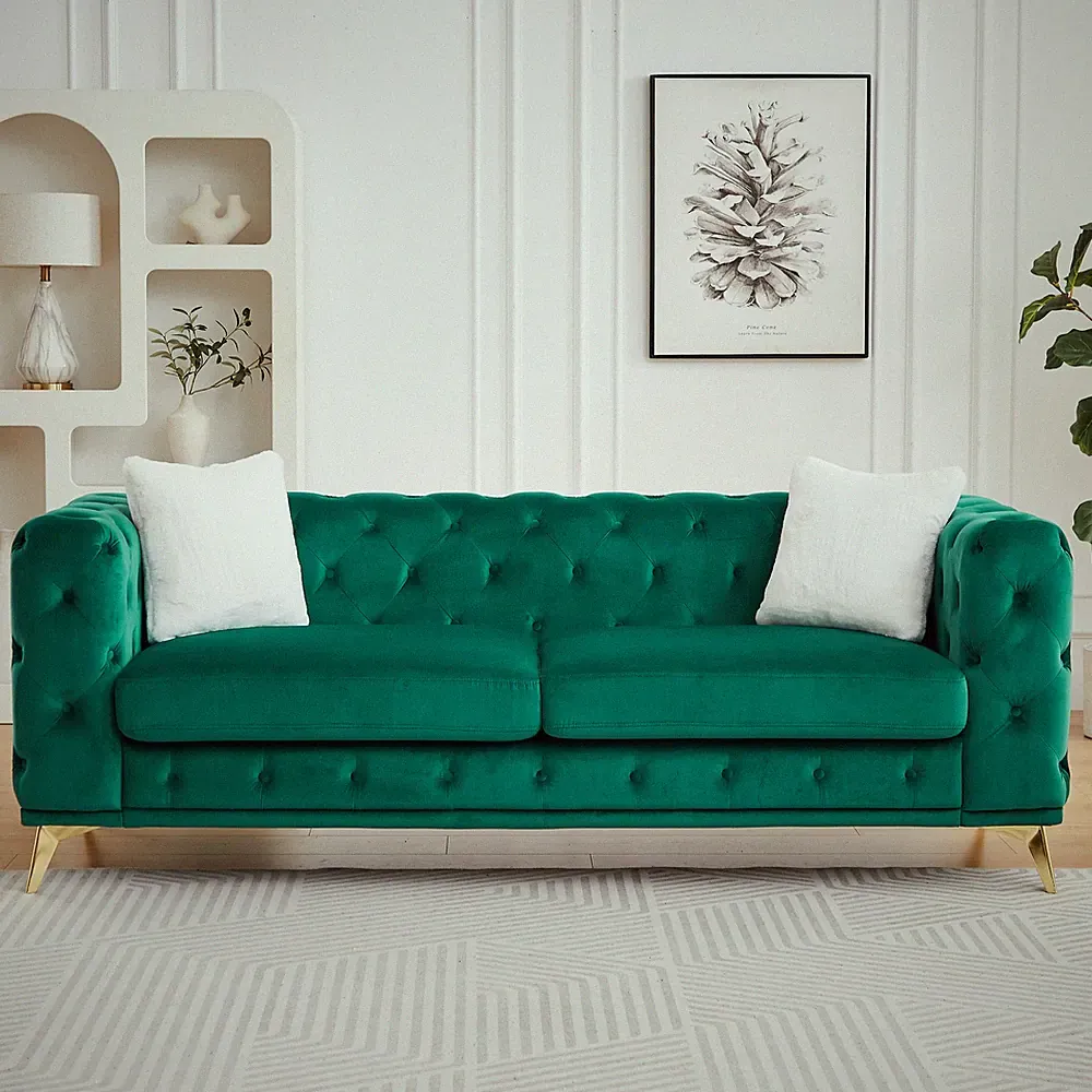 Classic modern sofa: 82.5-inch Chesterfield-style sofa w/tufted detailing and l