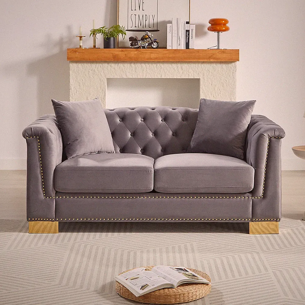 Classic Modern Style Sofa,62-inch Chesterfield Classic Rolled Arm Tucked-in Nail