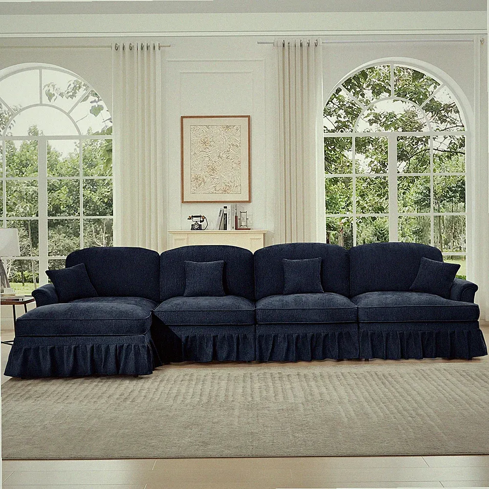 Classic Three Seater Modular L Shaped Sectional Couch with Flared Arms and Rem