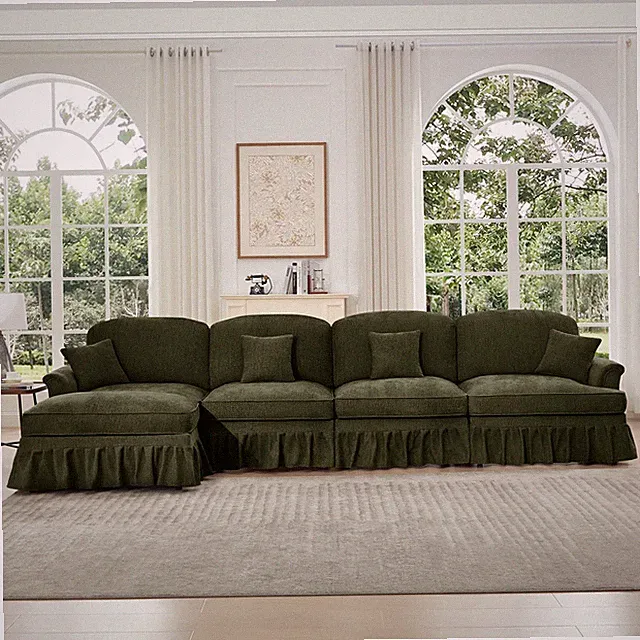 Classic Three Seater Modular L Shaped Sectional Couch with Flared Arms and Remo