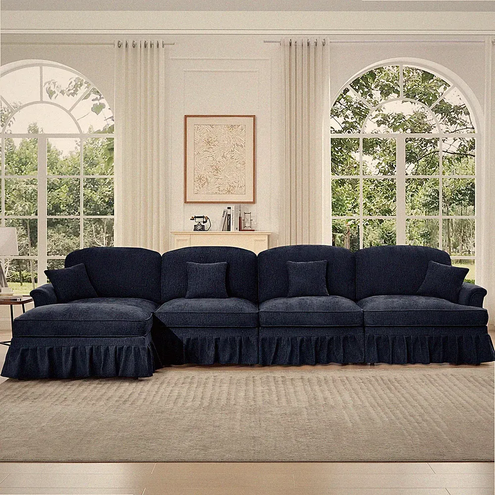 Classic Three Seater Modular L Shaped Sectional Couch with Flared Arms and Remov