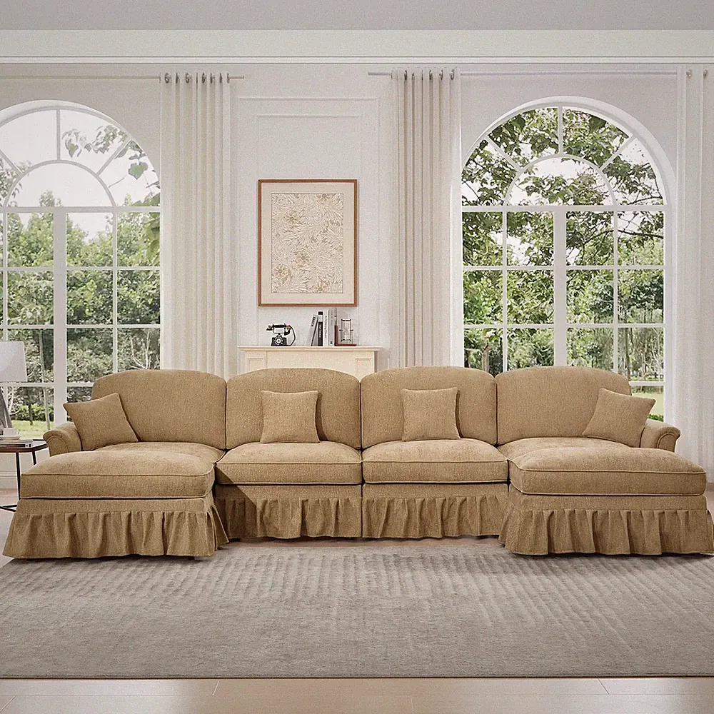 Classic U Shape 4 Seater Modular Sectional Sofa Couch with Flared Arms and R