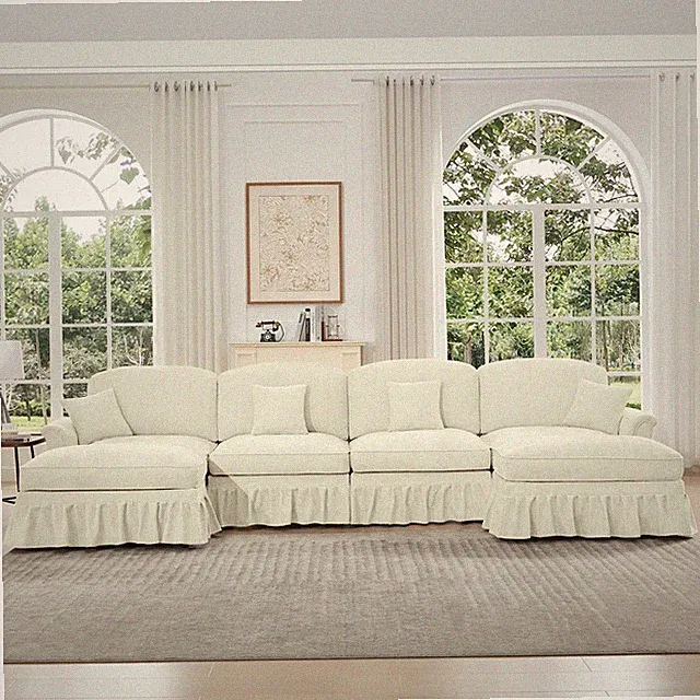 Classic U Shape 4 Seater Modular Sectional Sofa Couch with Flared Arms and Re