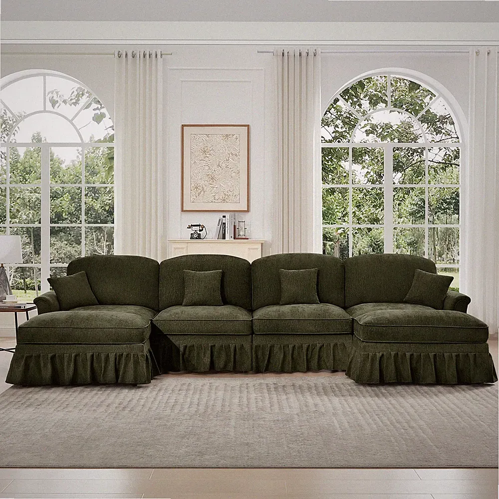 Classic U Shape 4 Seater Modular Sectional Sofa Couch with Flared Arms and Rem