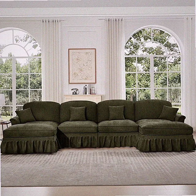 Classic U Shape 4 Seater Modular Sectional Sofa Couch with Flared Arms and Rem