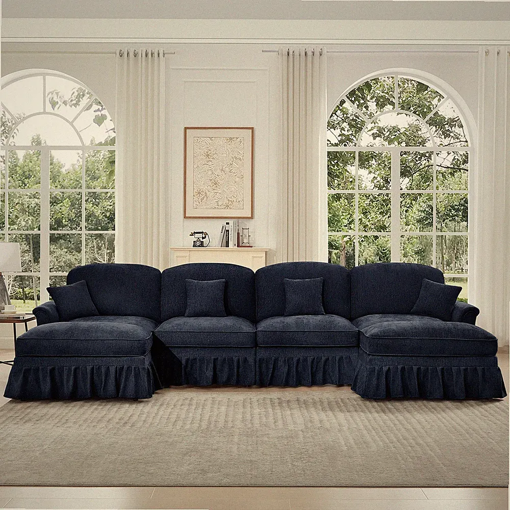 Classic U Shape 4 Seater Modular Sectional Sofa Couch with Flared Arms and Remov