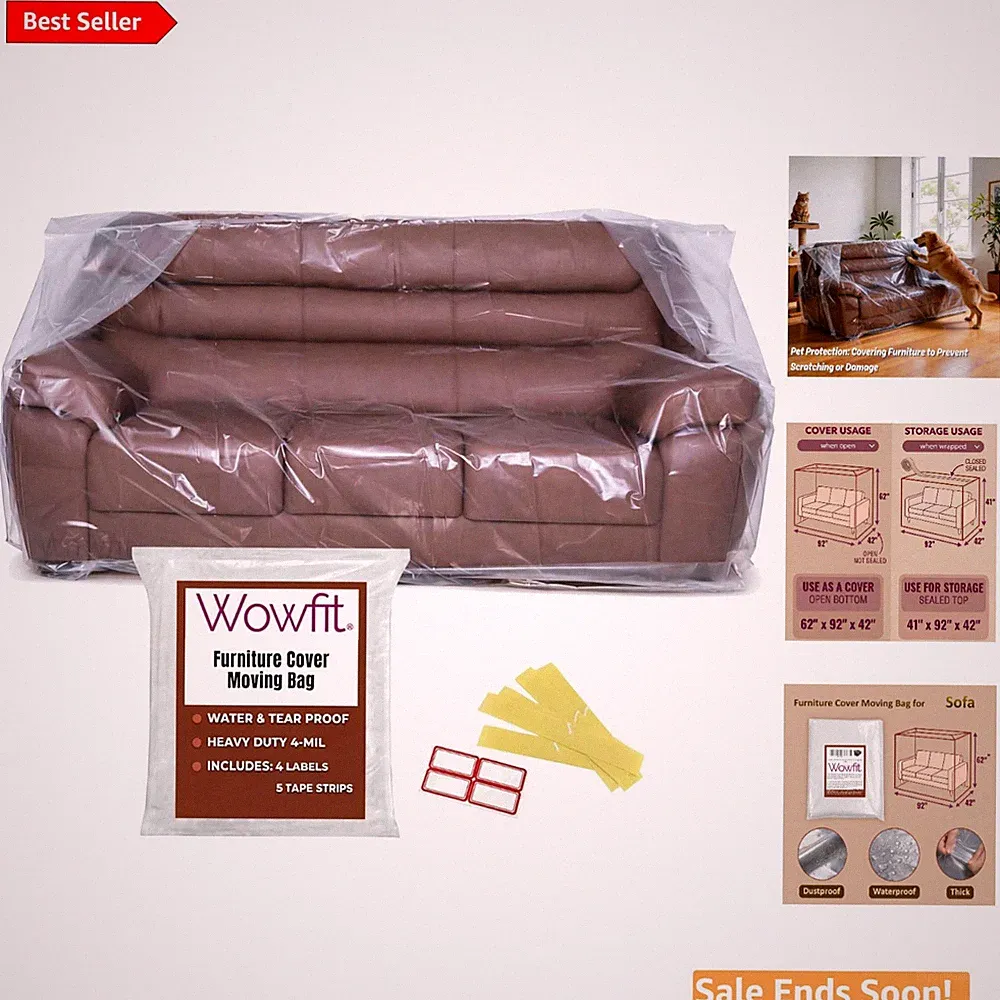 Clear Dust-Proof Moving Bag for Sofas & Boxes - Durable 4mil Plastic (92x42x62)