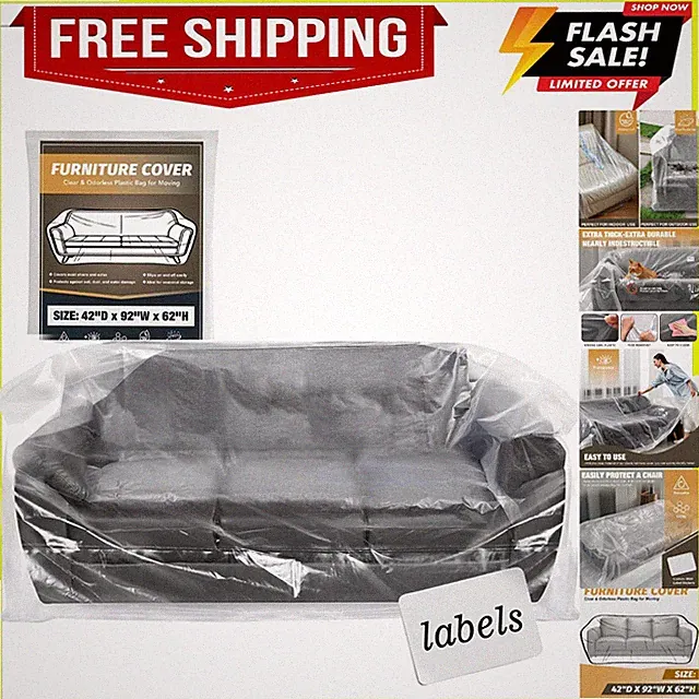 Clear Plastic Moving Sofa Couch Furniture Storage Covers | Extra Large 92x 62...